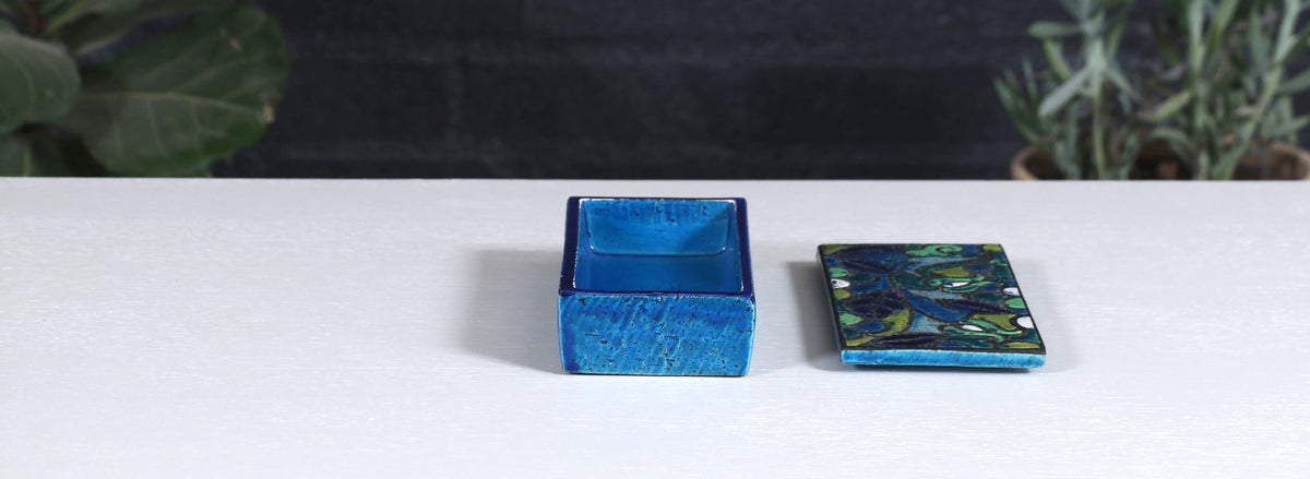 Aldo Londi Blue Glazed Ceramic Floral Lidded Box