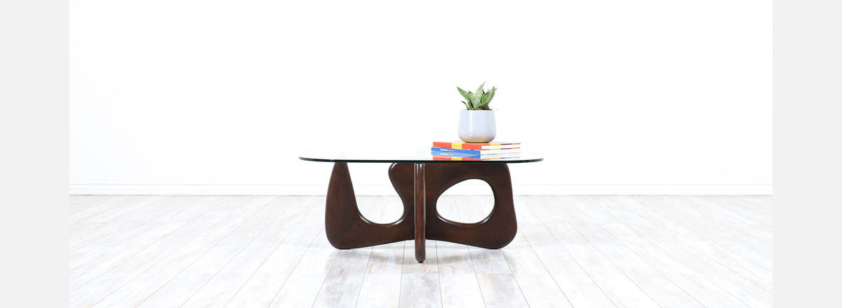 Mid-Century Modern Biomorphic Coffee Table with Glass Top 
