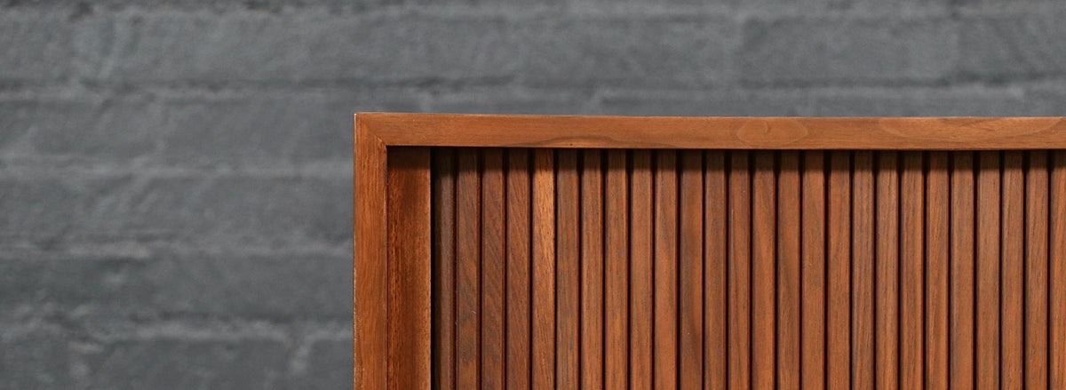 Vintage California Modern Tambour-Door Walnut Credenza by Barzilay
