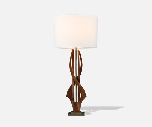 Mid-Century Modern Sculpted Spiral Walnut Table Lamp