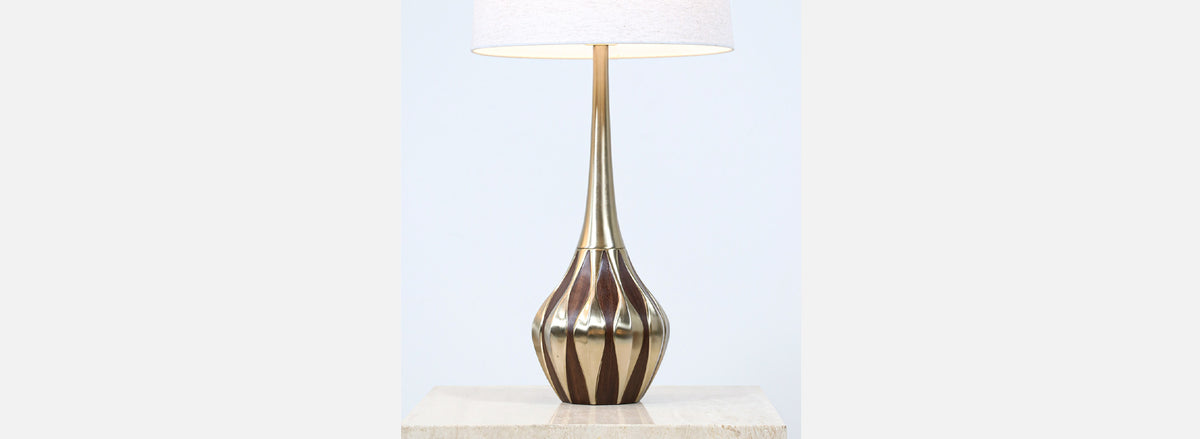 Mid-Century Sculpted Brass Tables Lamp by Laurel