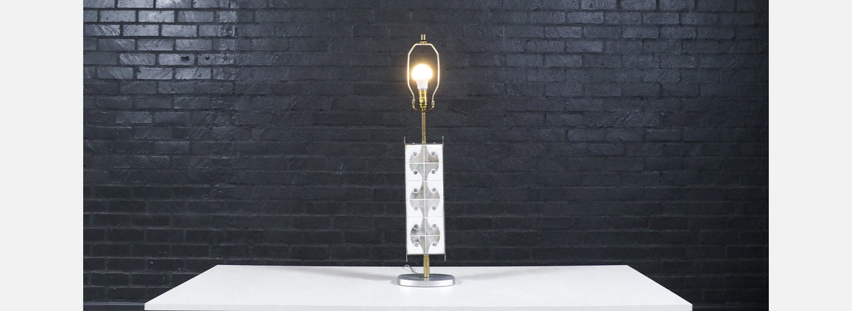 Mid-Century Modern Mosaic Tile & Steel Table Lamp