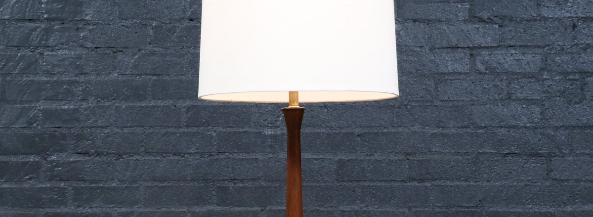 Laurel Walnut Floor Lamp w/ Magazine Holder & Tray Table