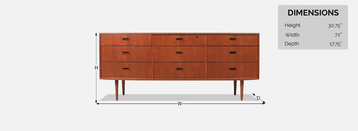 Danish Modern Teak 9-Drawer Dresser by Falster