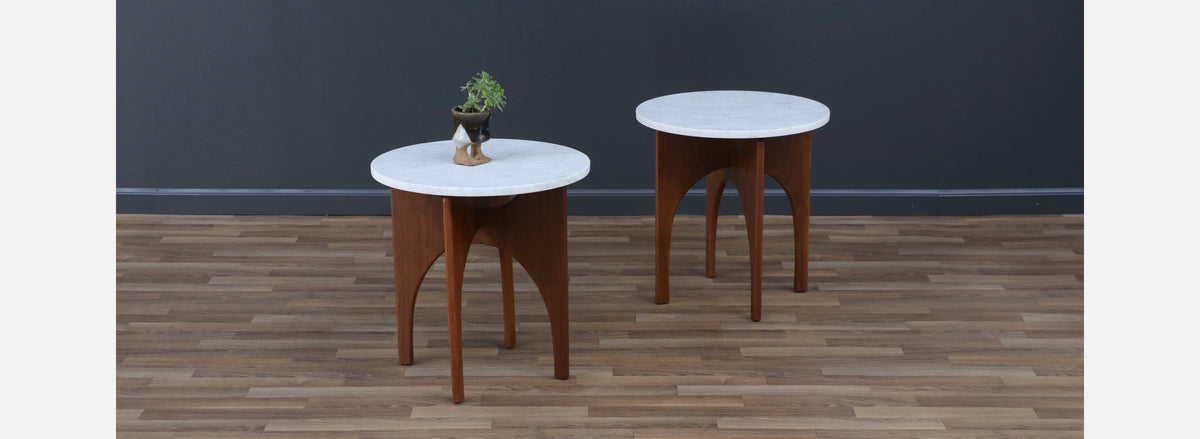 Mid-century Modern Side Tables with Carrara Marble Top