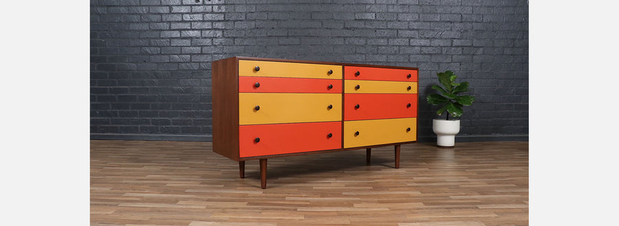 Milo Baughman Multi-Color Lacquered Dresser for Glenn of California. 