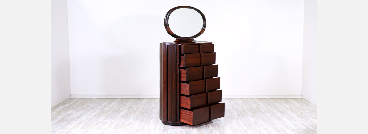 Studio Craft Solid Rosewood Tambour-Door Bachelor's Chest of Drawers