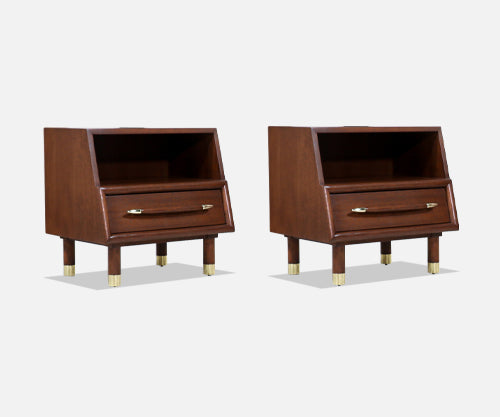 Mid-Century Night Stands with Brass Accents by John Keal for Brown Saltman