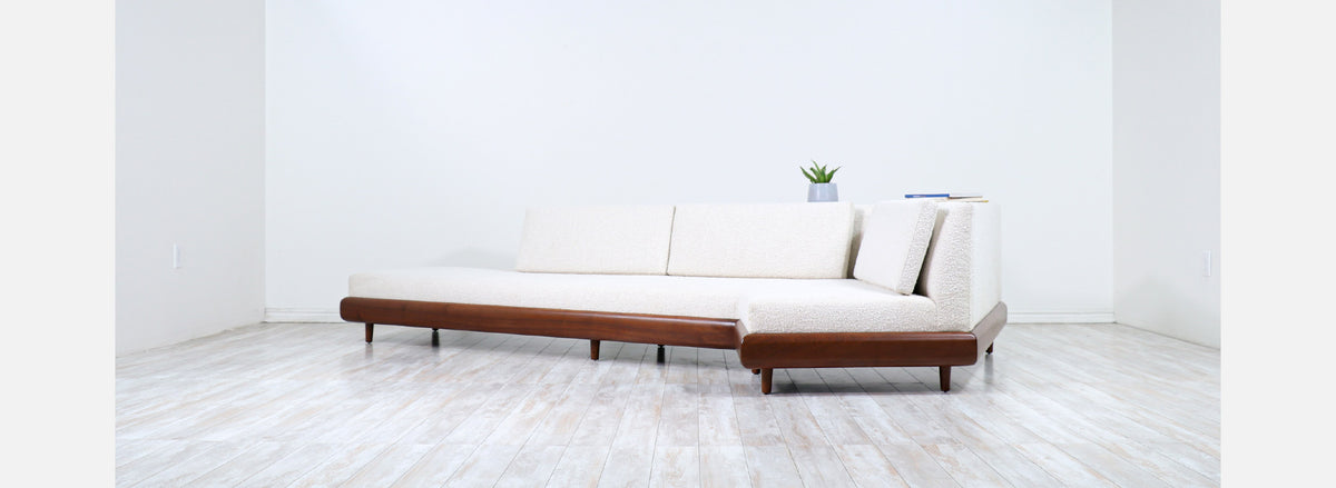 Adrian Pearsall "Boomerang" Walnut & Boucle Tweed Sofa for Craft Associates