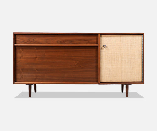 Milo Baughman Walnut Credenza with Cane Door