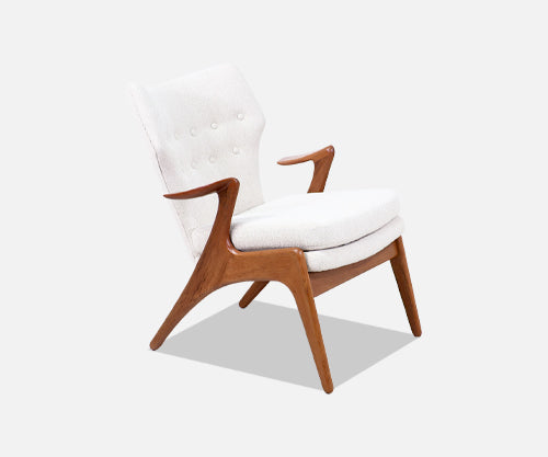 Kurt Ostervig Teak & Boucle Tweed Wing Chair for Rolschau Mobler