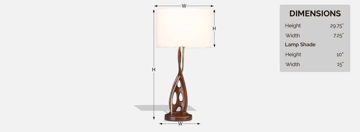 Mid-Century Modern Sculpted Wood & Brass Table Lamp by Lighthouse Co.