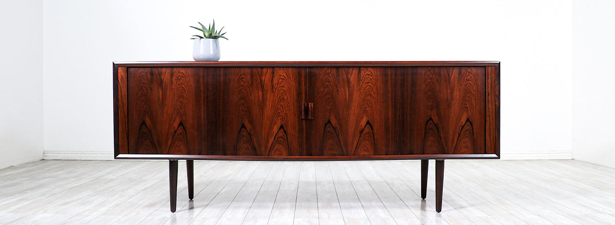 Svend A. Larsen Rosewood Tambour-Door Credenza for Faarup Møbelfabrik