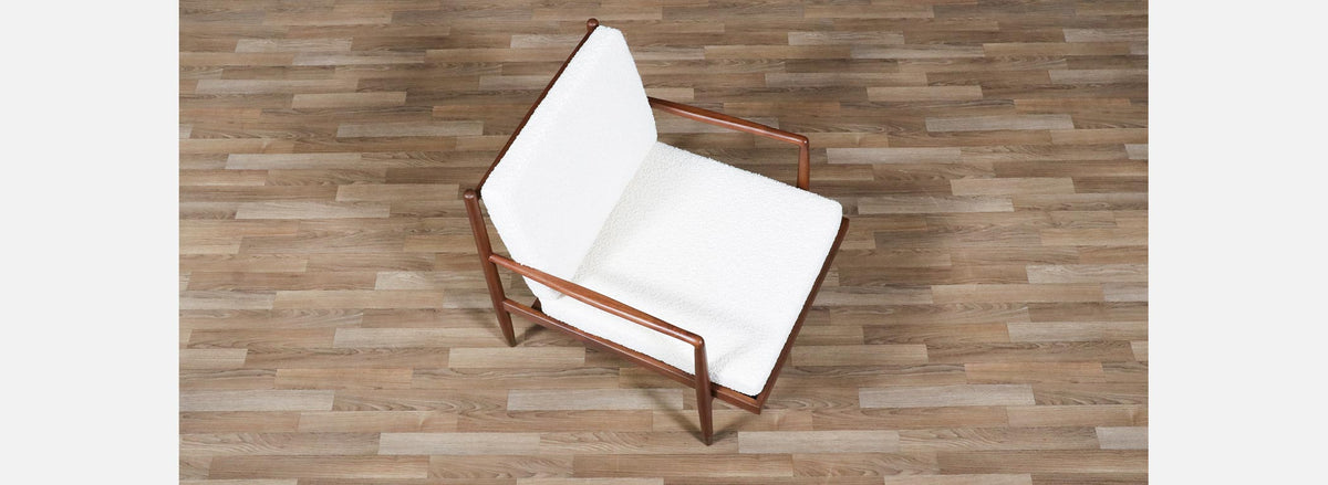 Mid-Century Modern Sculpted Walnut Lounge Chair w/ Brass Sabots