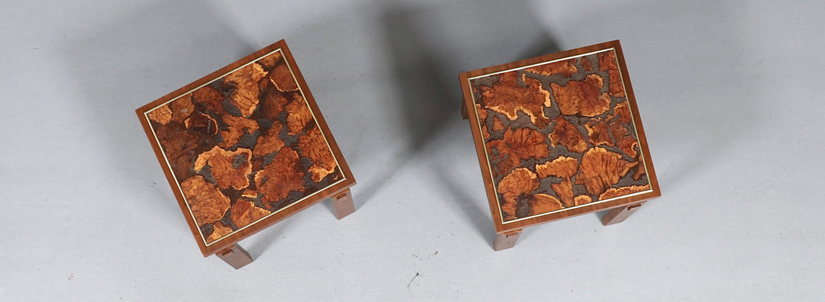 Mid Century Floating Top Walnut & Live Edge Side Tables by Lane