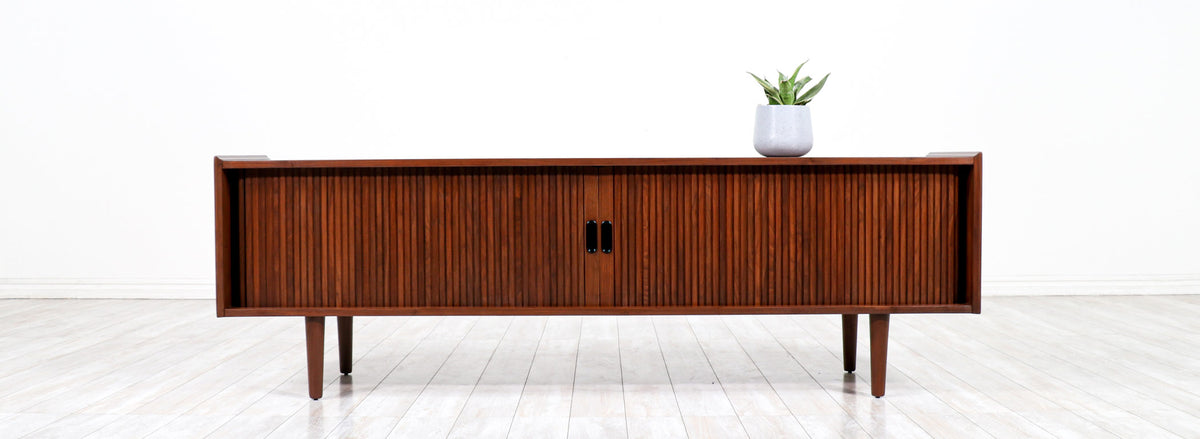 Vintage Merton L. Gershun Tambour-Door Walnut Credenza for Dillingham