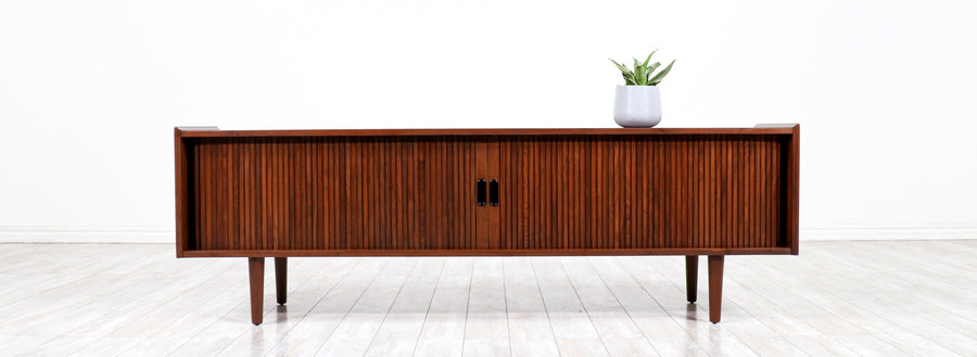Vintage Merton L. Gershun Tambour-Door Walnut Credenza for Dillingham