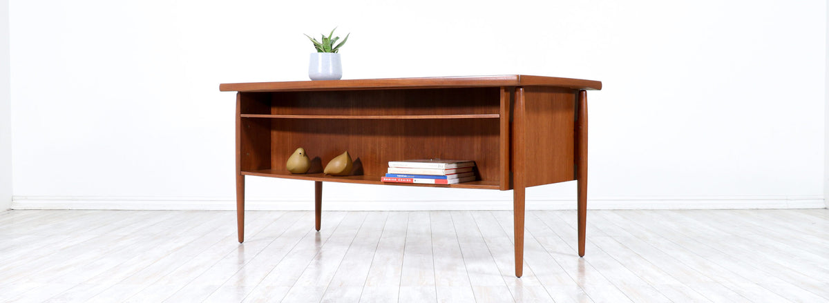 Danish Modern Executive Teak Desk with Bookcase