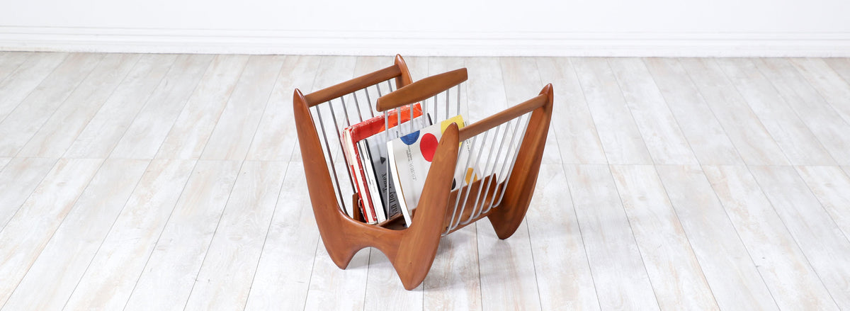 Mid-Century Modern Sculpted Walnut Magazine Holder