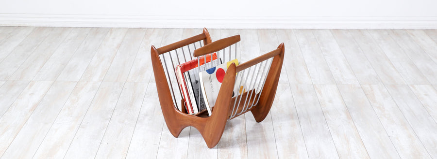 Mid-Century Modern Sculpted Walnut Magazine Holder