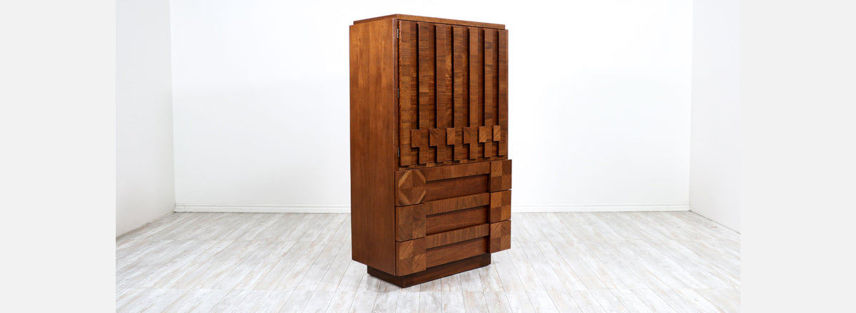 Mid-Century Modern "Stacatto" Geometric Highboy by Lane Furniture Co.