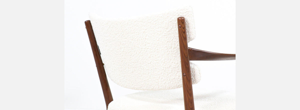 Fredrik Kayser & Adolf Relling "Kaminstolen" African Teak & Boucle Wool Lounge Chairs for Dokka Mobler