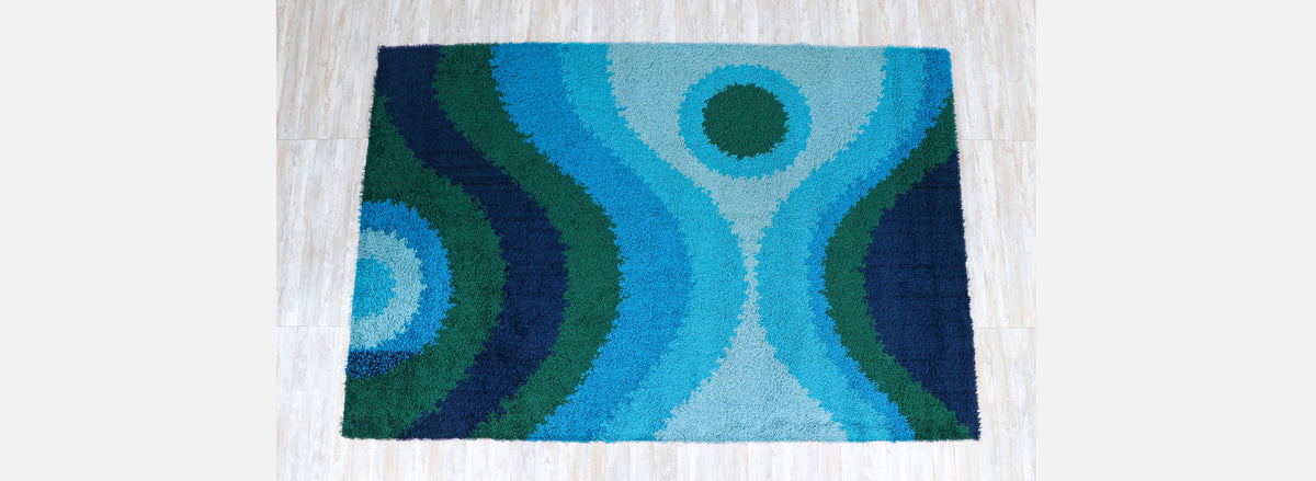 Large Danish Modern Hand-Knotted Blue/Green Wool Rug by Rya