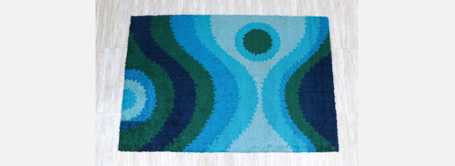 Large Danish Modern Hand-Knotted Blue/Green Wool Rug by Rya