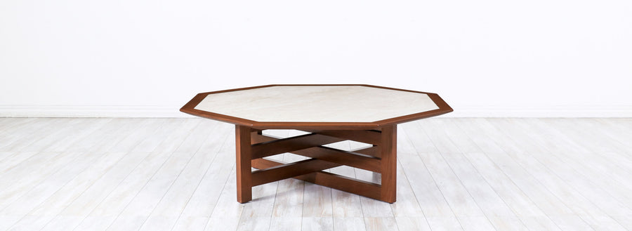 Harvey Probber Coffee Table with Octagonal Travertine Top