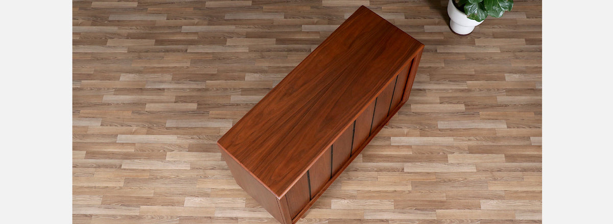 California Modern Tambour-Door Walnut Credenza by Barzilay