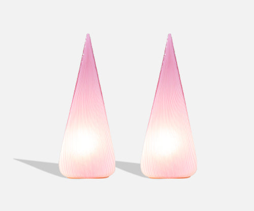 Mid-Century Modern Pyramid Pink Murano Glass Table Lamps by Vetri