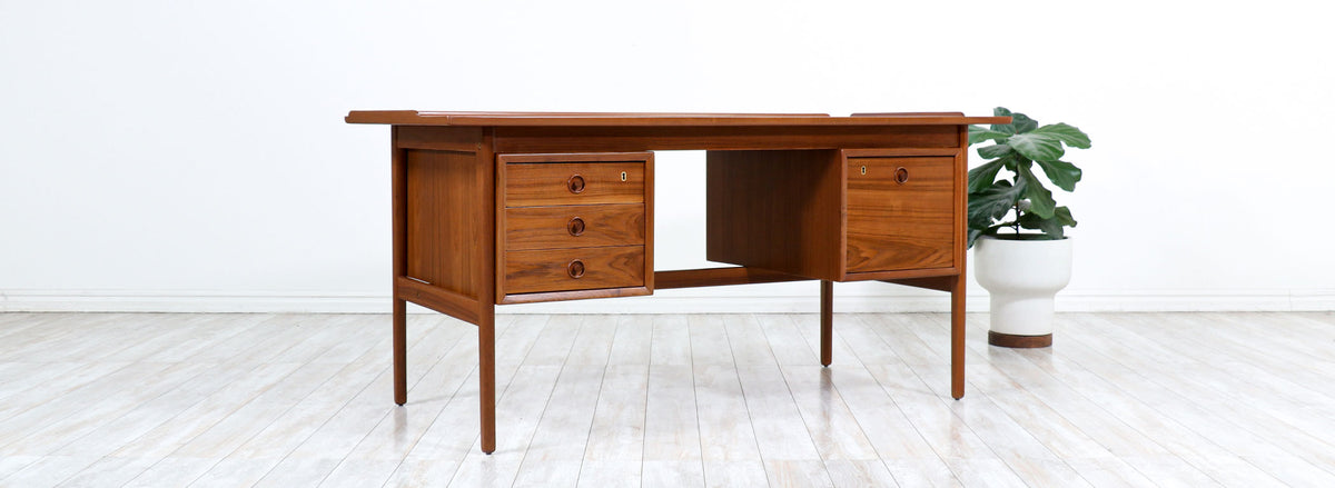 Danish Modern Executive Teak Desk with Raised Edges