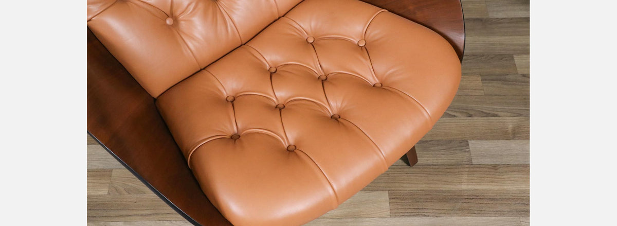 George Mulhauser Tufted Leather & Walnut Lounge Chairs for Plycraft