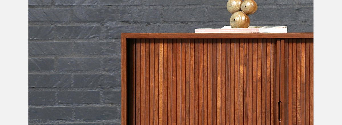 California Modernist Walnut Tambour-Door Credenza by Milo Baughman