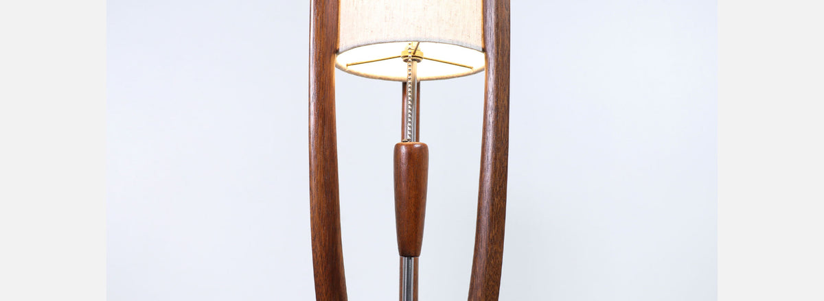 John Keal Sculpted Walnut & Chrome Table Lamps for Modeline