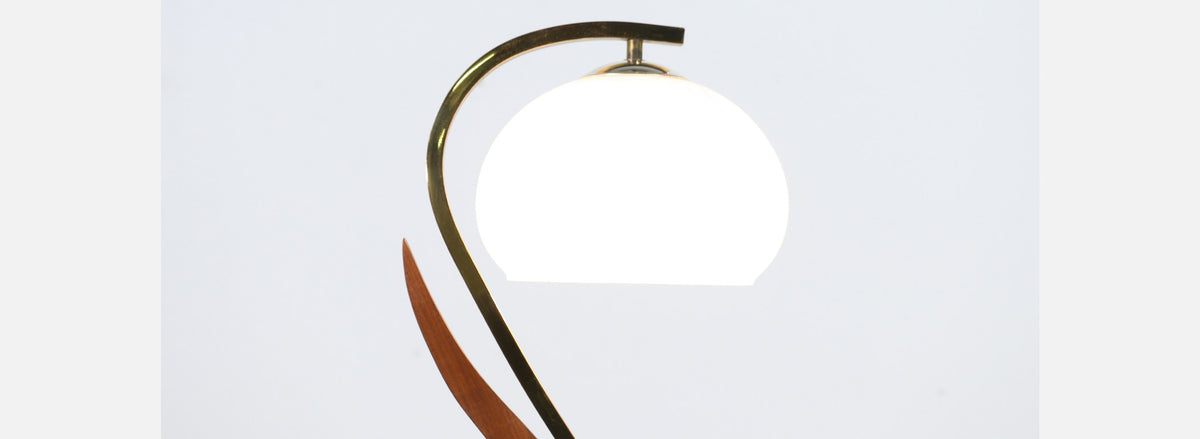 Mid-Century Modern Walnut & Brass Accent Table Lamp
