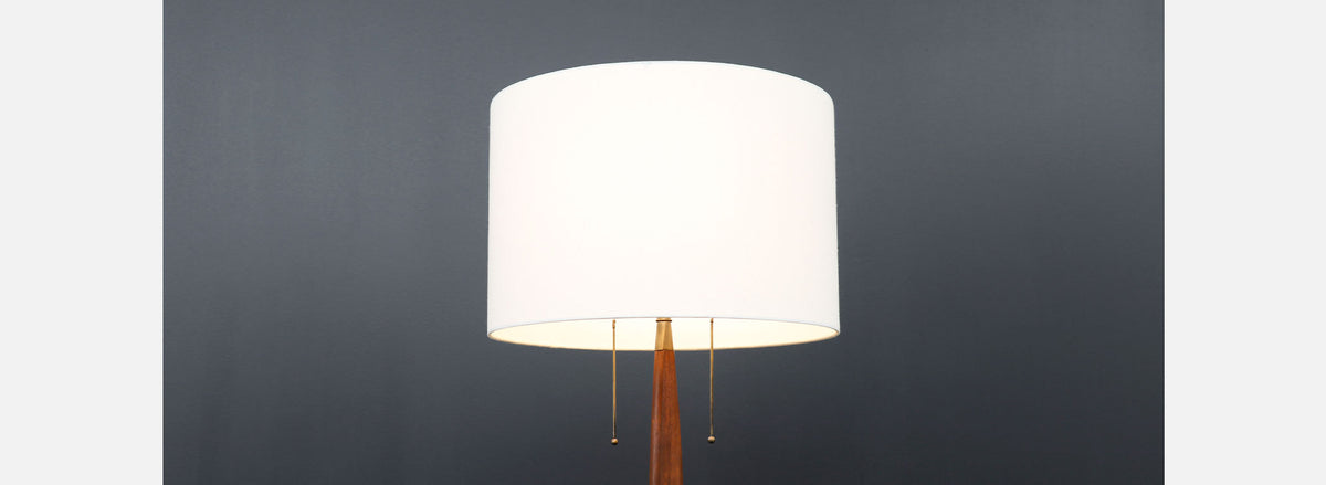 Laurel Sculpted Walnut & Brass Floor Lamp 