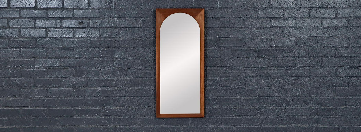 Mid-Century Modern Walnut Beveled Frame Arch Mirror