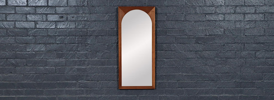 Mid-Century Modern Walnut Beveled Frame Arch Mirror