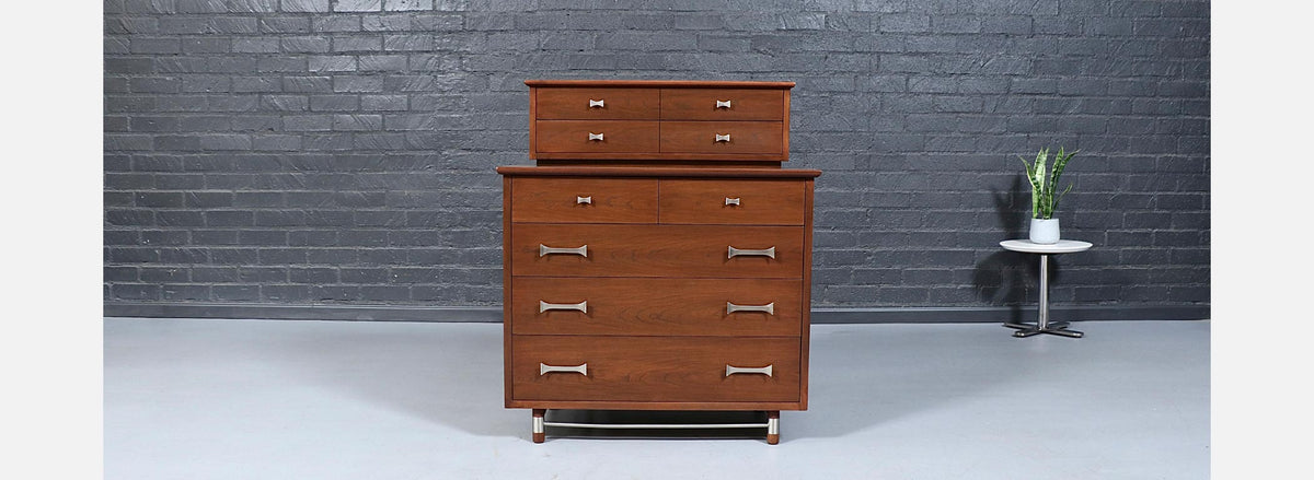 Mid-Century Modern Sculpted Highboy Dresser by Weiman