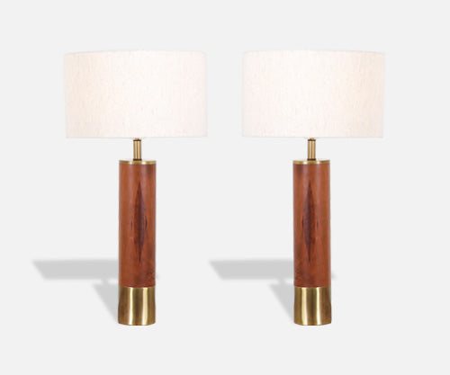 Gerald Thurston Brass & Walnut Table Lamps for Lightolier Co.