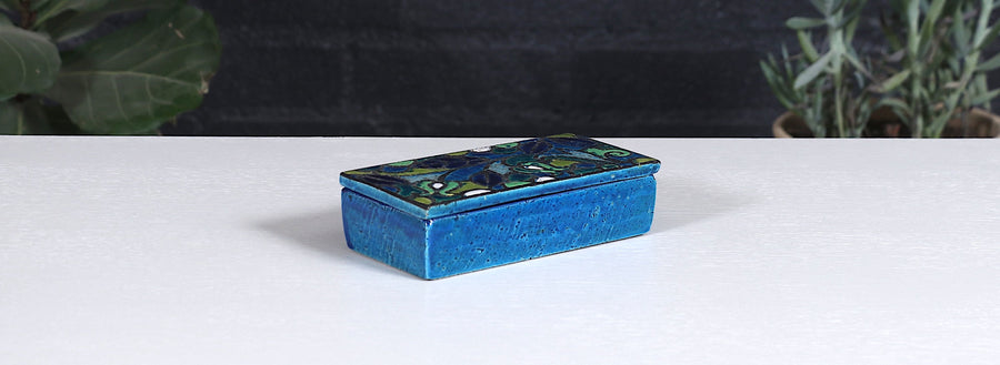 Aldo Londi Blue Glazed Ceramic Floral Lidded Box