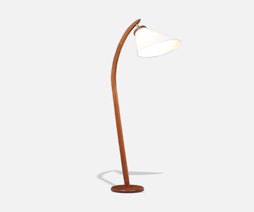 Danish Modern Teak Arch Floor Lamp with Articulating Cone Shade