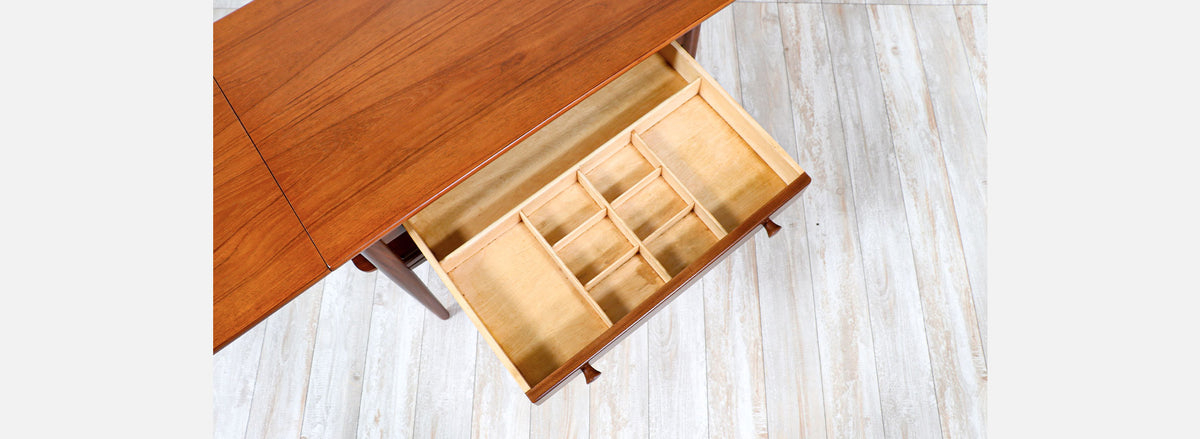 Danish Modern Expanding Teak Sewing Table with Basket