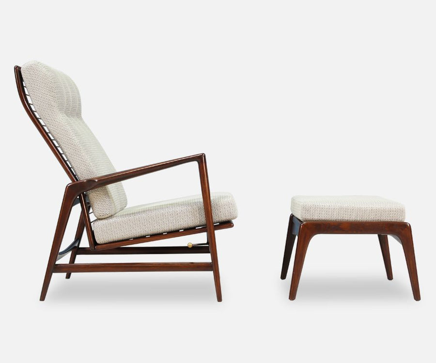 Ib Kofod-Larsen Reclining Lounge Chair with Ottoman for Selig