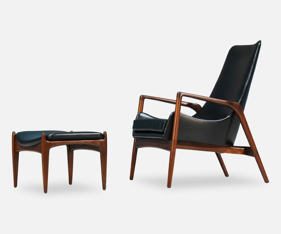 Ib Kofod-Larsen Leather Lounge Chair with Ottoman