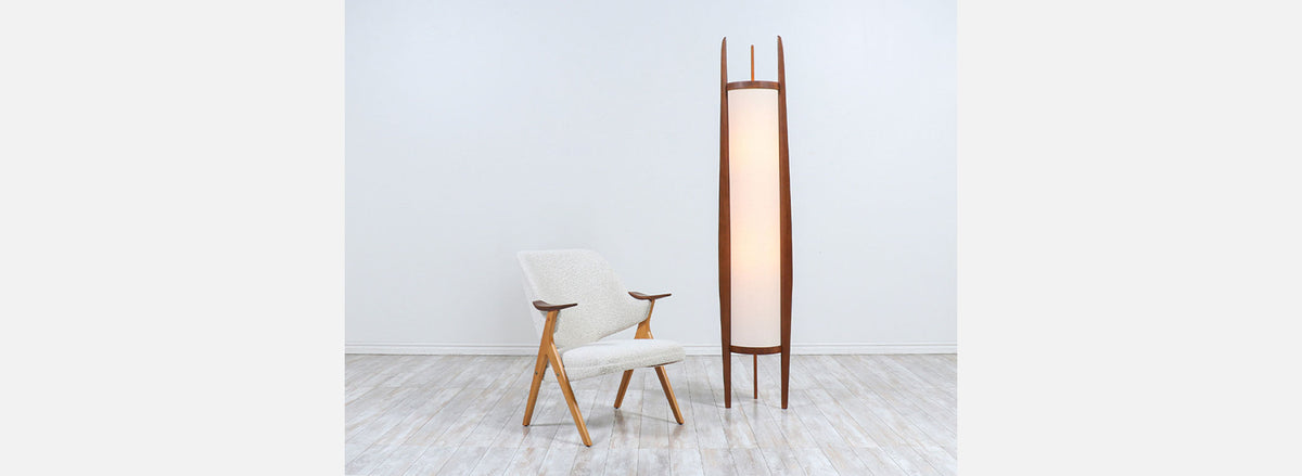 California Modern Sculpted Walnut Floor Lamp by Modeline