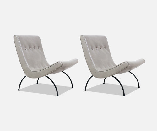 Milo Baughman "Scoop" Leather & Iron Lounge Chairs for Thayer Coggin