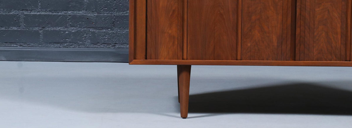 Californian Modernist Tambour-Door Walnut Credenza by Barzilay