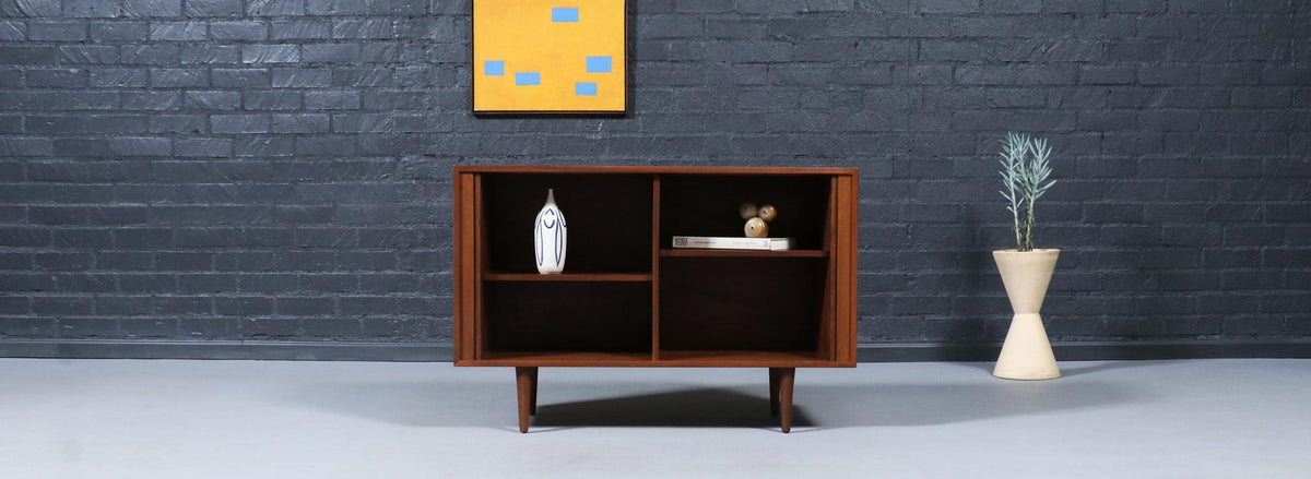Californian Modernist Tambour-Door Walnut Credenza by Barzilay